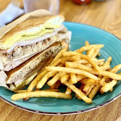 Cubano sandwich, warm and spicy and the crispy fries were piping hot.