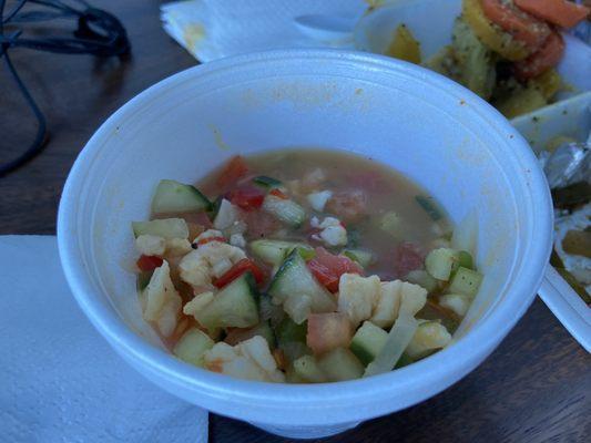 Very tart conch salad with too much lime juice