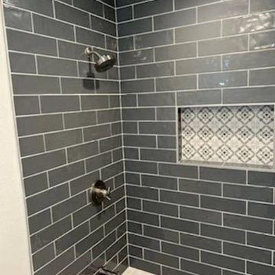 Subway charcoal gray wall tile shower remodel