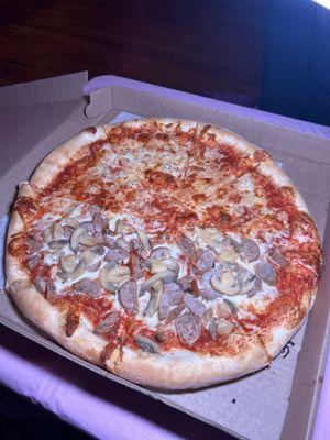 Half sauseej & shrooms, and half fresh garlic