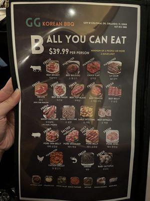 Menu B AYCE