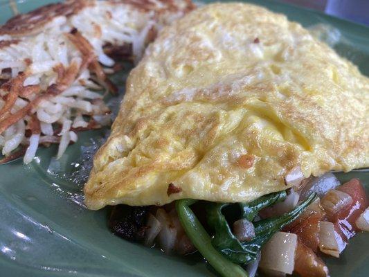 Omelette and hash browns