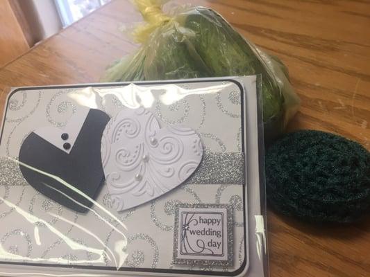 This is what I ended up buying at the #Farmers #Market: some cucumbers, a scrubber and a greeting card.  #Tomball #Realtor