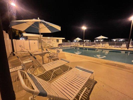 Pool area at night