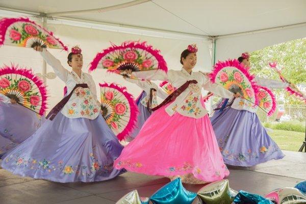 Dancers costumed in native Korean dress entertain at Niles Nursing & Rehab Center's 40th anniversary party in August 2017.