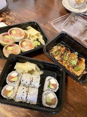 Sashimi roll ,philly roll and half order of Cajun salmon  The latter is my favorite probably order full portion next time