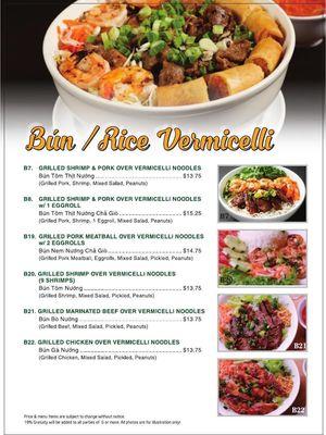 New menu from their Facebook page - Vermicelli Bowls