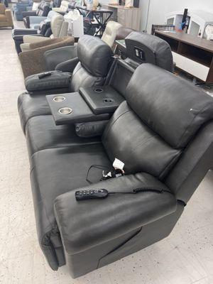 Genuine leather dual power recliner massage sofa