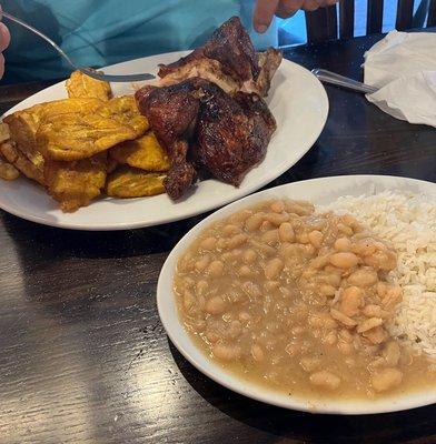 Half a chicken plantains or the side of rice and beans