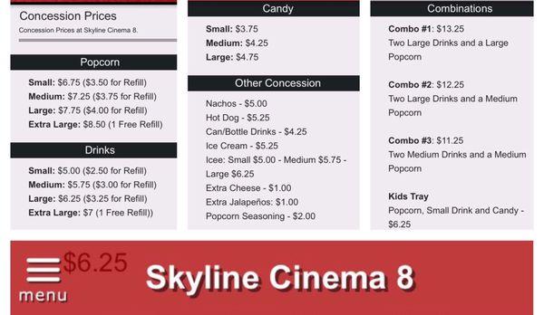 Concessions menu