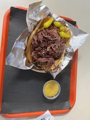 Pastrami with mustard on the side