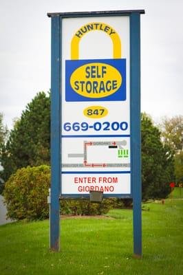 Huntley Self Storage sign from Kretuzer Road side.