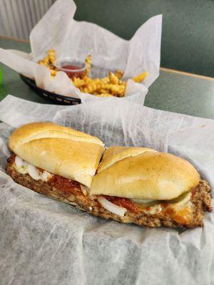 Pizza hoagie and fries