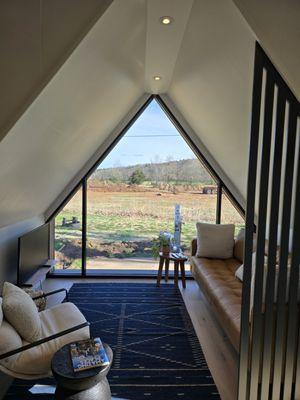 Interior of glamping cabin