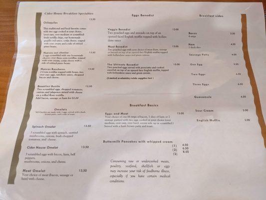 Breakfast Menu - Side 1