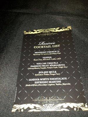 Reserve cocktail List