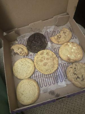 Oatmeal raisin, snickerdoodle, chocolate chocolate, peanut butter