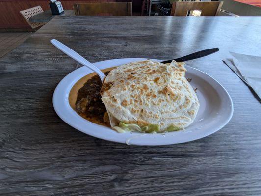 Asada super quesadilla plus red sauce and orange sauce. I thought it was mediocre.