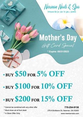 Mother's Day Gift Card Special

http://newnannails.com