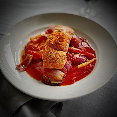 Salmon, Peruvian vegetables and fresh mole sauce