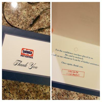 They send me a thank you card for having deposited my check with no service completed and said their business card was enclosed =/ #Shady