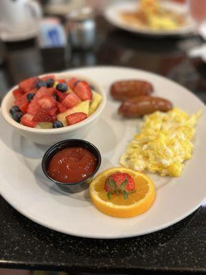 A mighty fine breakfast with some healthy additions.