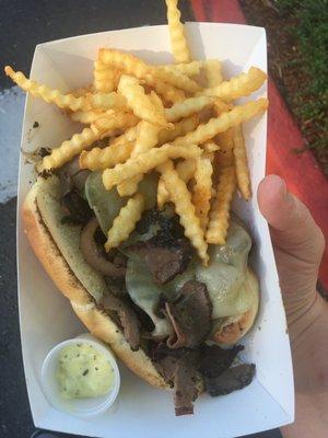 Philly cheesesteak with a pretty good aioli fry sauce