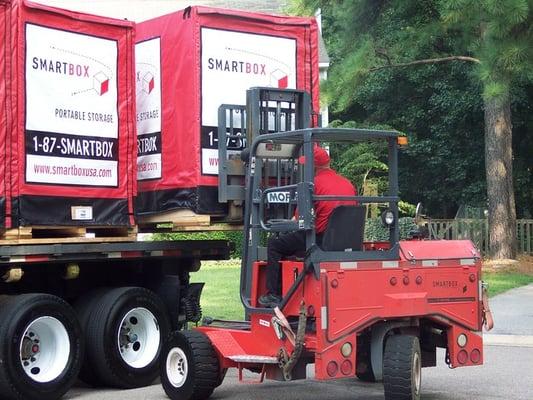 SMARTBOXES are moved on and off our trucks with a moffat to minimize internal moving and shifting!