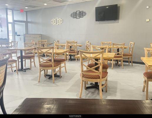 Clean, bright dining area