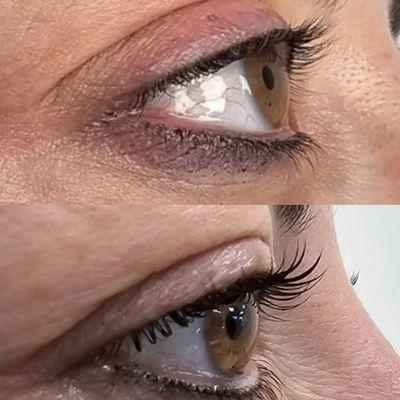 Eyelash lamination and tint before and after picture