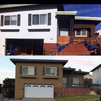 Before (on top) and After (on bottom). After the paint was done new railings were put on the house.