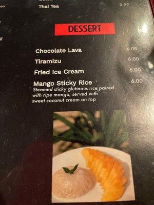 Dessert menu