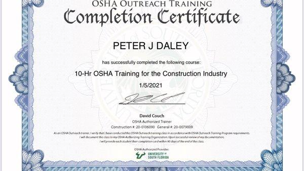 Osha certificate