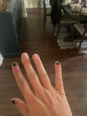 Missing nail polish that just peeled off hours after getting a "gel" manicure!