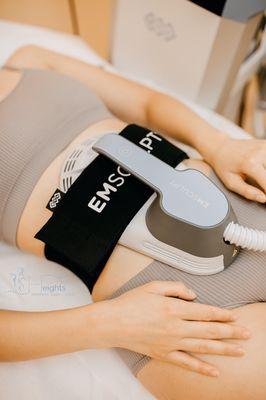 EMsculpt is non invasive muscle building device! In 30 min you get 20,000 contractions which is equivalent to 20,000 crunches or sit-ups!