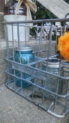 Ball jars and milk crate from countryside! Lids on ball jars are from wish.com they are solar lights!