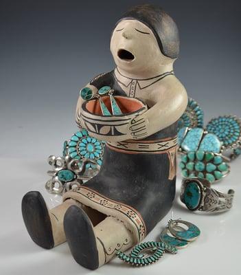 Vintage Navajo and Zuni Jewelry with Cochiti Storyteller by Helen Cordero