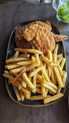 Best chicken fingers and fresh cut potatoes  (fries are not breaded) So So good.