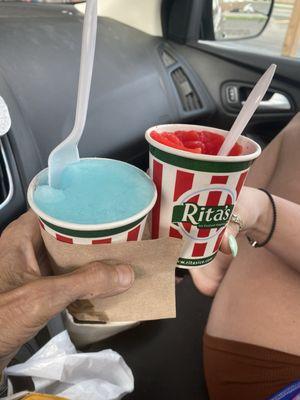 Small Italian ice. Cotton candy and Swedish fish