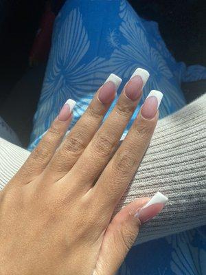 Acrylic full set with a baby pink acrylic base with a French tip