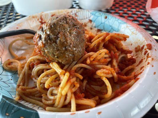 Enjoying my spaghetti and meatball at the park.