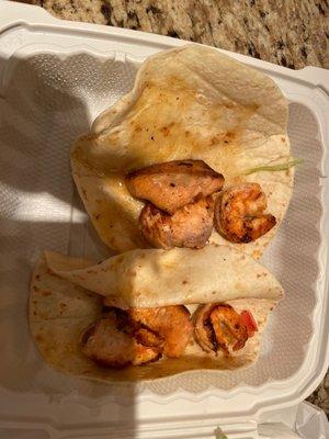 One shrimp per seafood taco....I order from them all the time and today I was really disappointed!