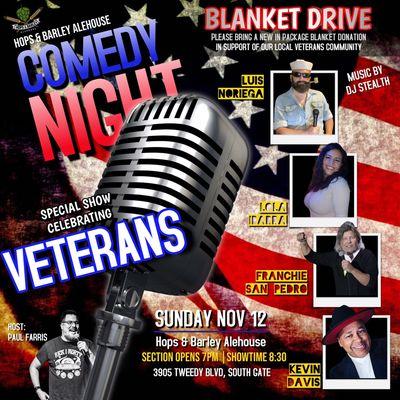 Comedy Night Lineup for our Special Show celebrating Veterans. Happens on Sunday, November 12.