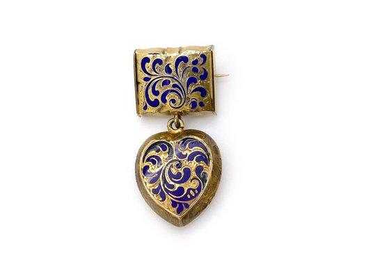 Antique Blue Enamel Locket Pin