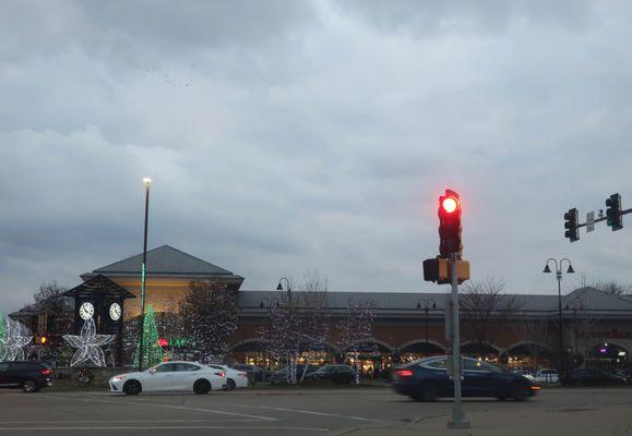 A storefront view during the Holiday season.