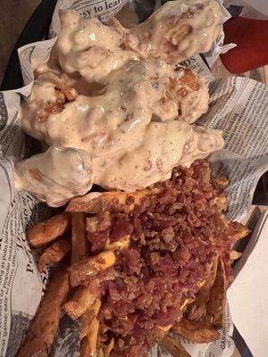 Blazon Garlic Ranch wings with loaded fries.