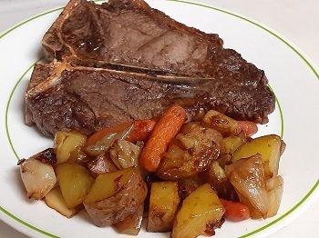 T-Bone Seak with roasted veggies.