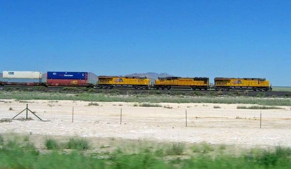 Union Pacific moving across the desert near Deming, NM.  Photo taken August 1, 2008.