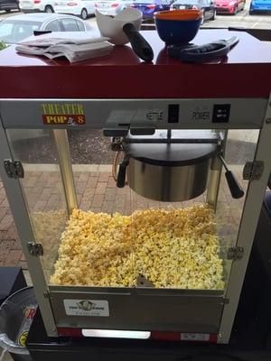 You don't have to go spend $10 on a movie to have theatre style popcorn.....we have it right here fresh daily.