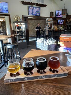 Flight of Craft Beer and our lovely server-Courtney